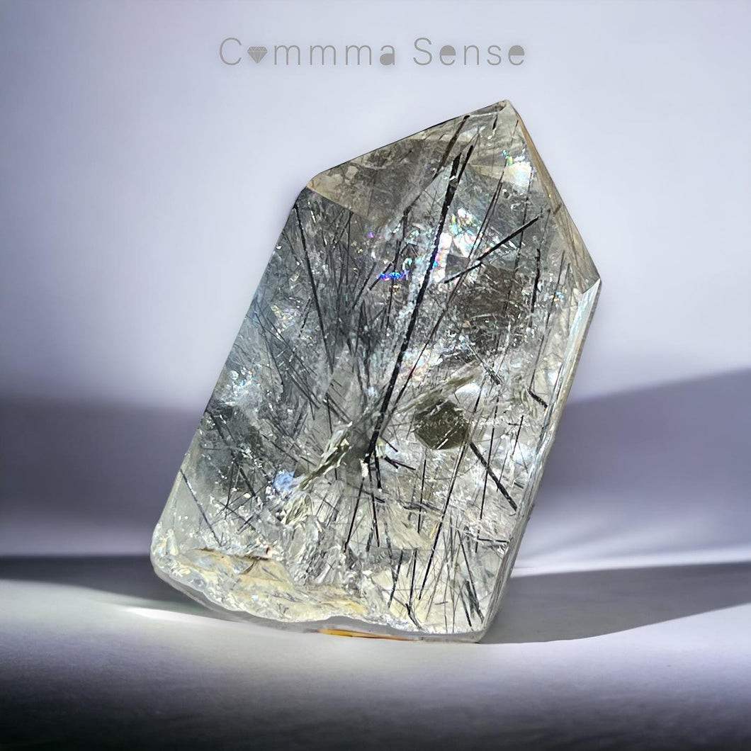 黑髮x綠幽靈晶柱 Phantom with Black Rutilated Quartz