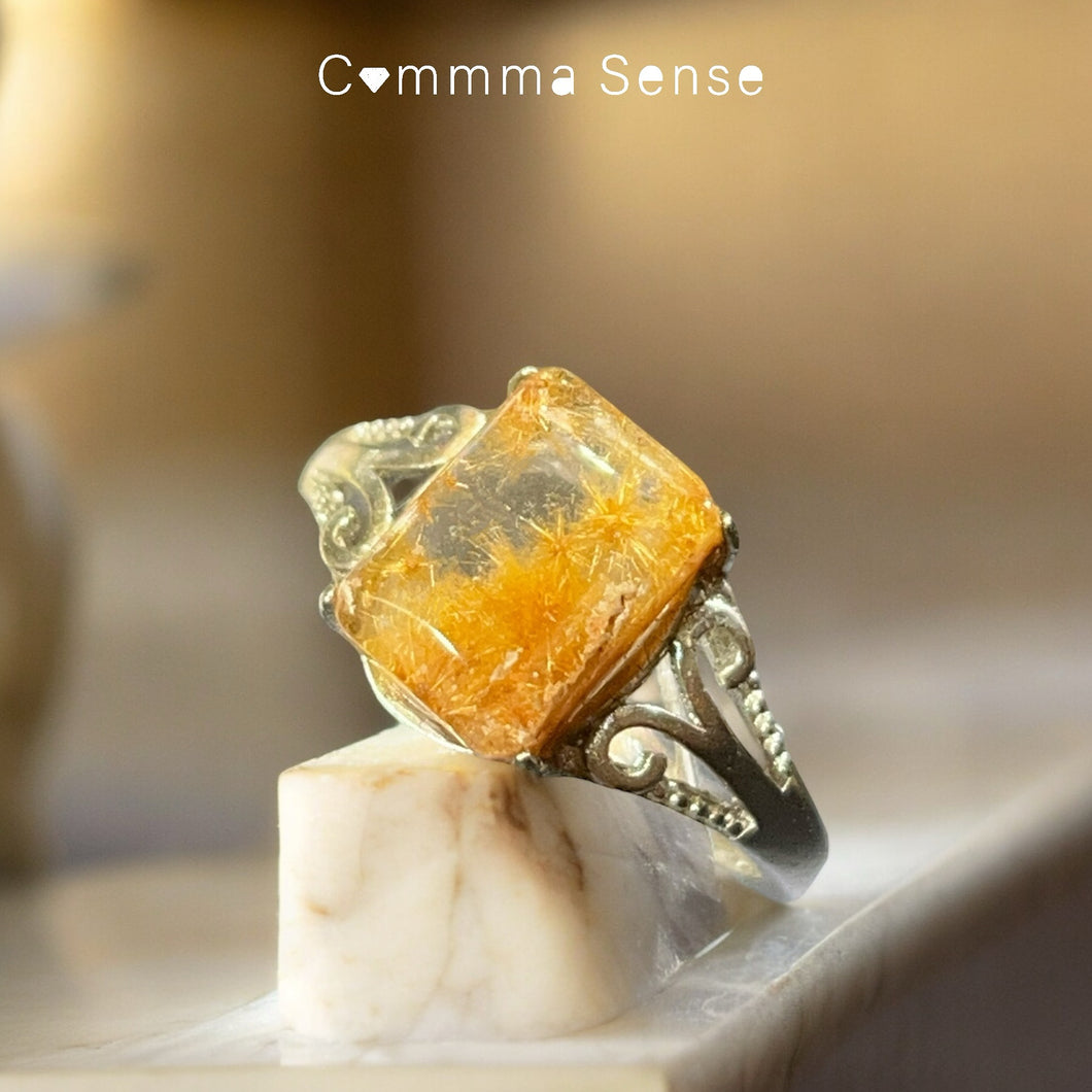 太陽花金鈦晶戒指  Rutilated Quartz Silver Ring