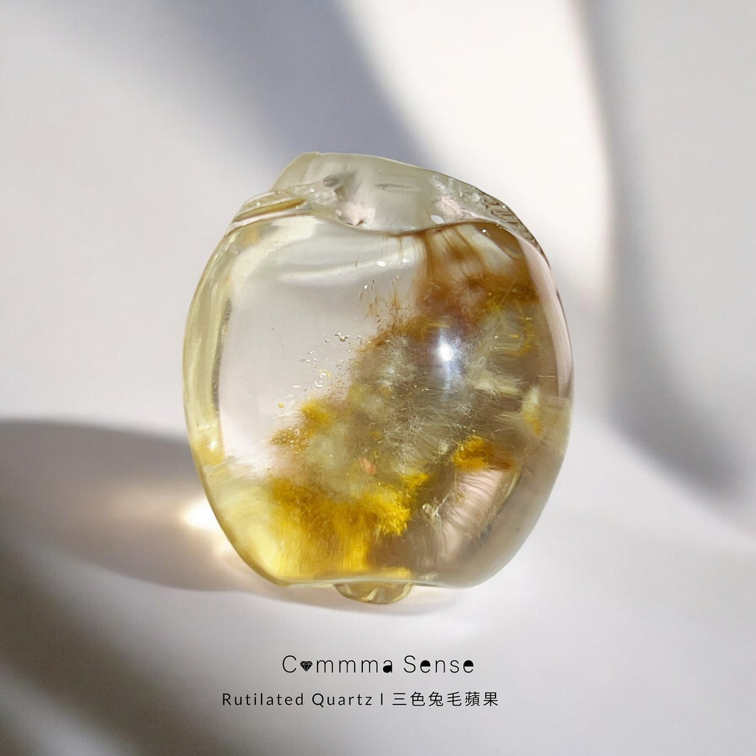 三色髮晶水晶蘋果(可作擺設/吊墜) Rutilated Quartz Apple