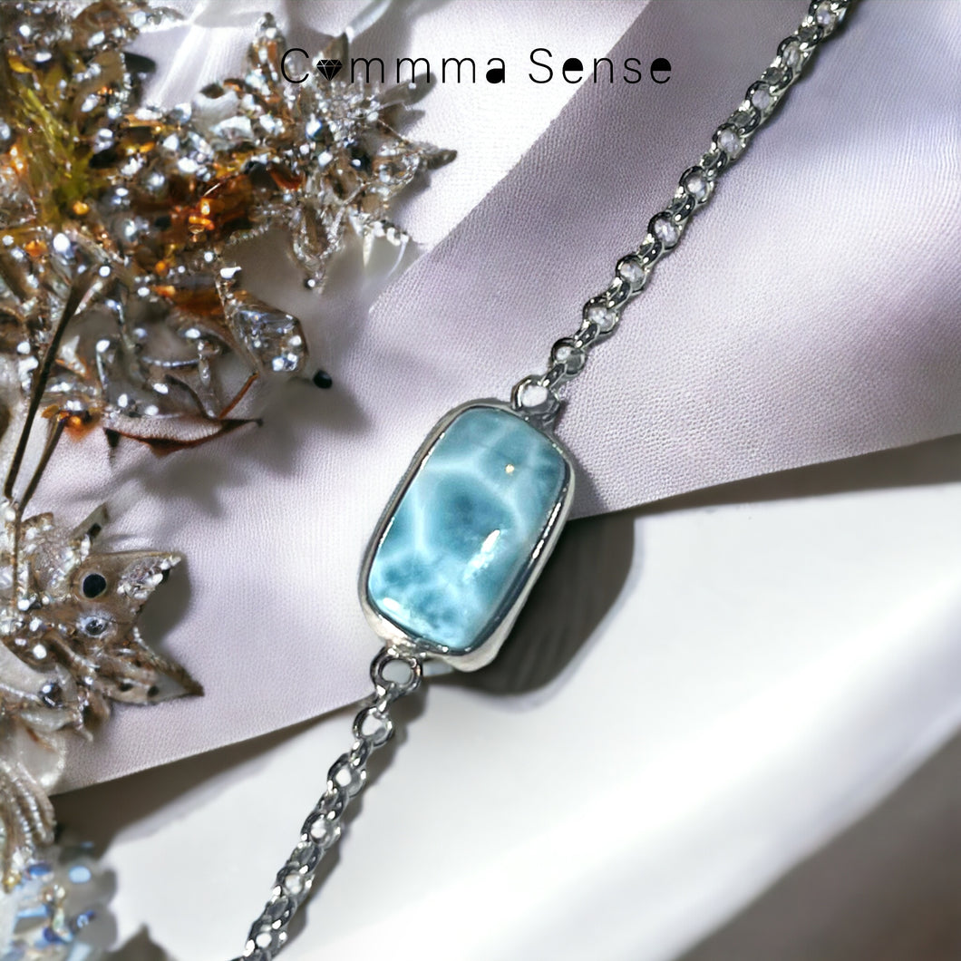 海紋石925純銀手鏈 Larimar Silver Bracelet