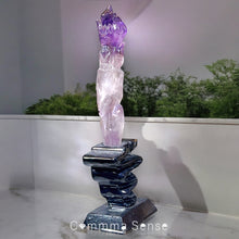 Load image into Gallery viewer, 紫水晶九尾狐擺設連木座 Amethyst Fox with Wooden Stand
